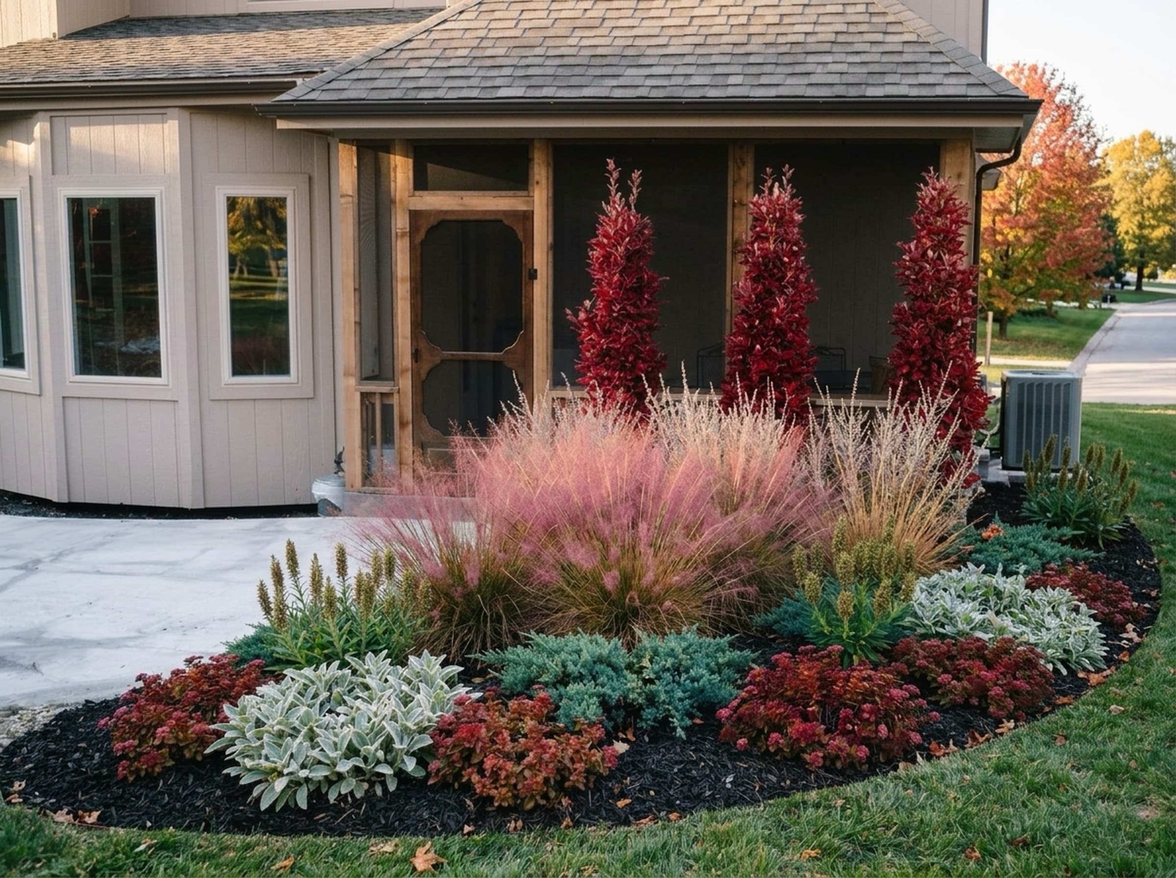 Yard redesigned, shown in fall