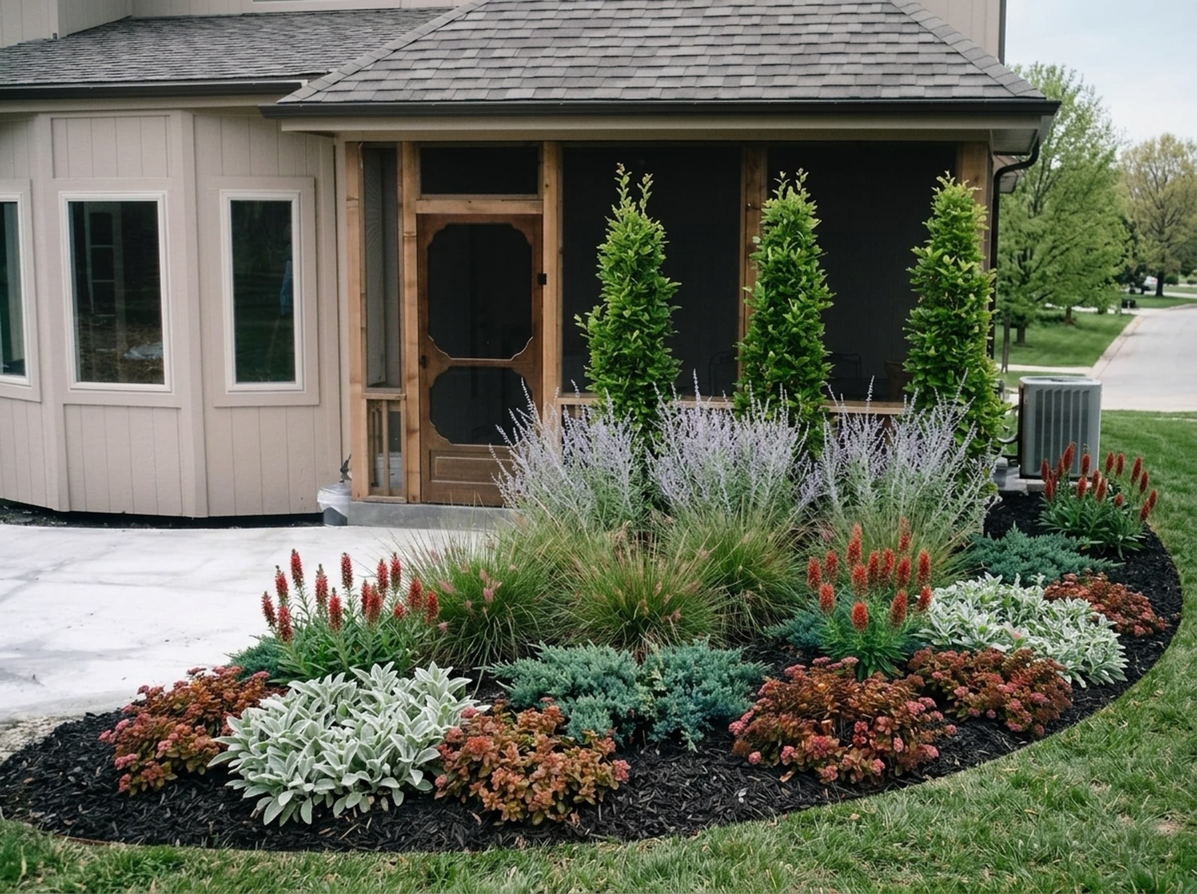 Yard redesigned, shown in spring