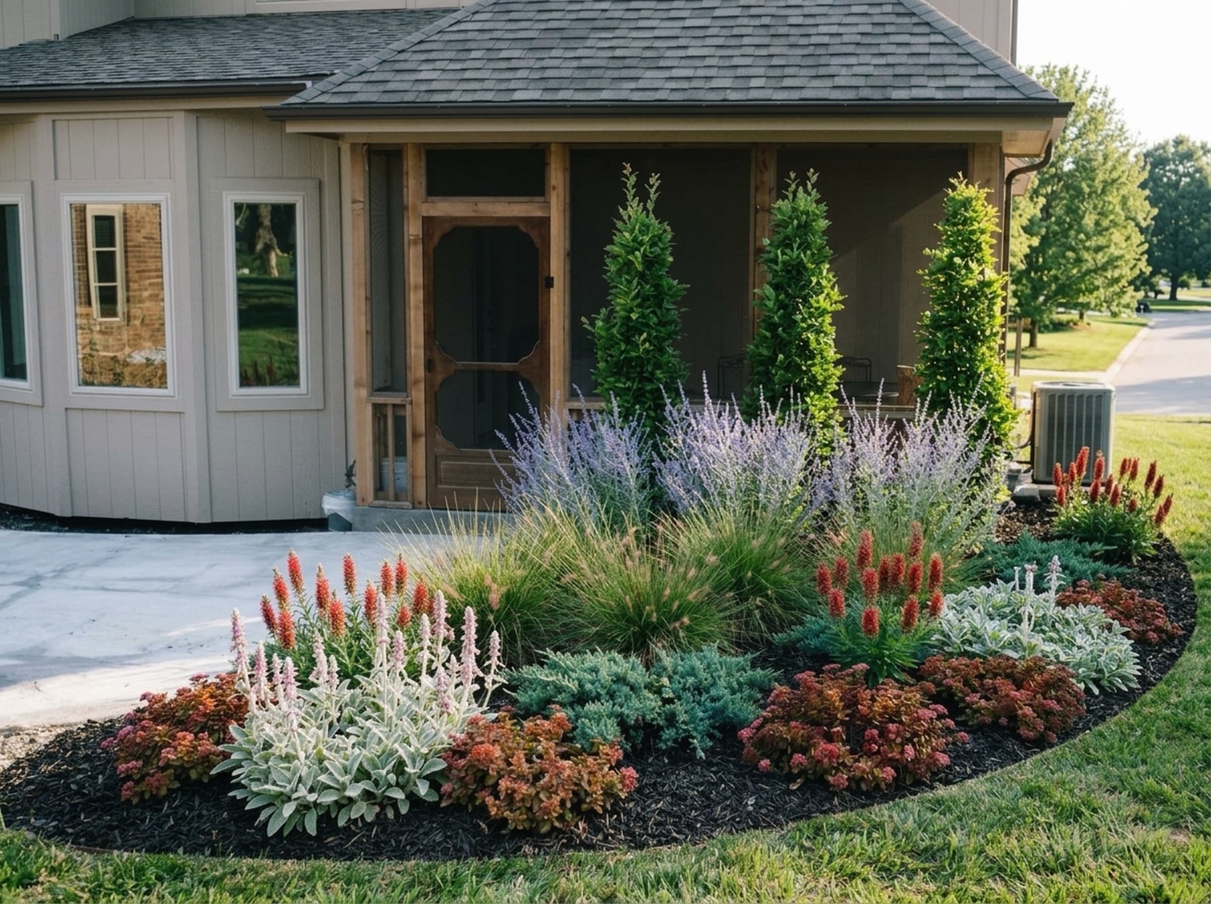 Yard redesigned, shown in summer