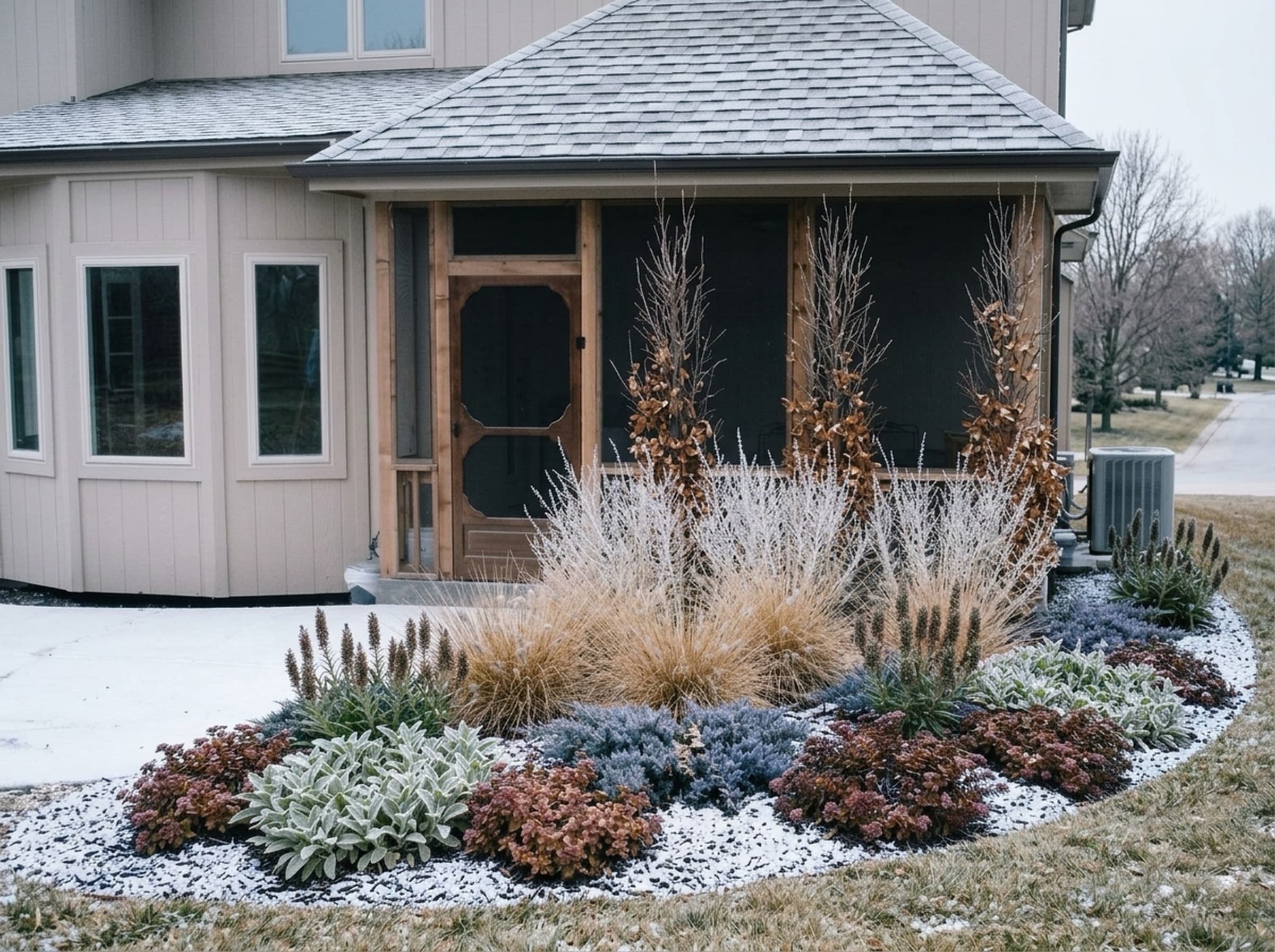 Yard redesigned, shown in winter